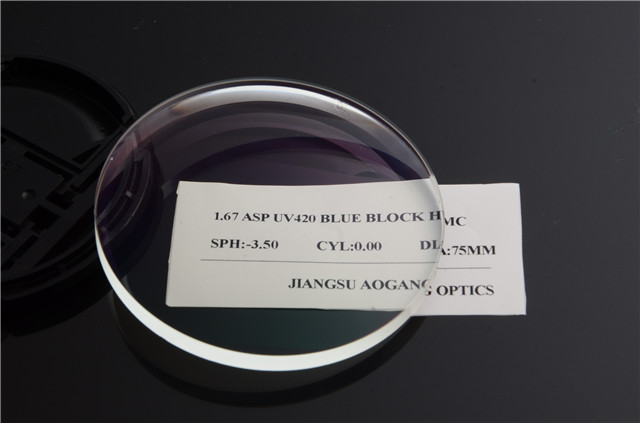1.67 UV420 Anti-reflection Coating Blue Block Lens For Blue Light Blocking Glasses
